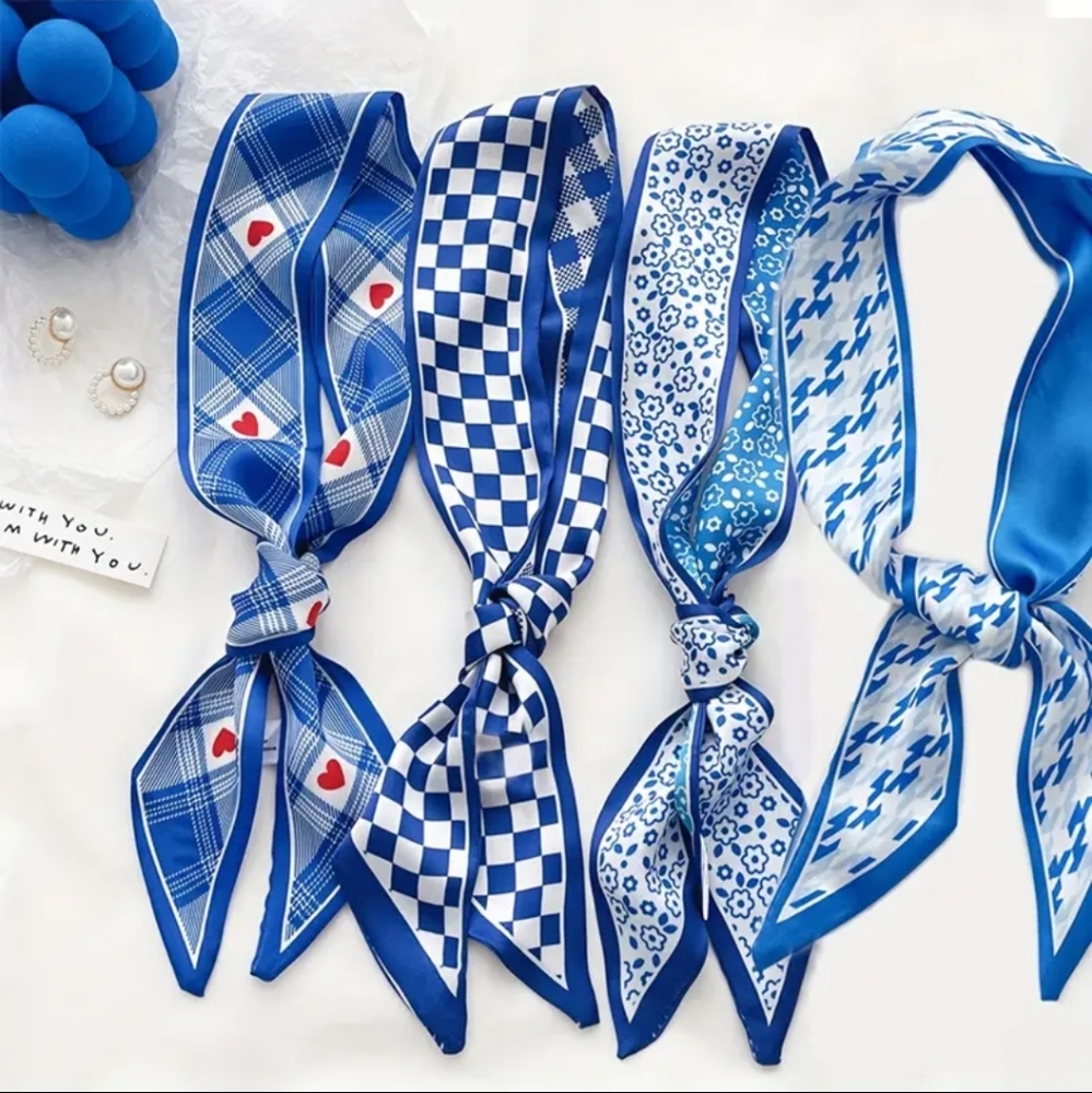 Blue Patterned Satin Twilly Set